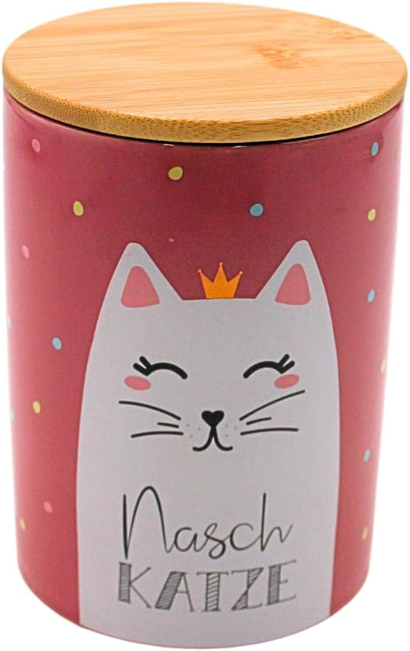 Dekohelden24 Elegante keramieken opbergdoos/koffie/vers voedsel/koekje Hüftgold. De reden: lui. Afmetingen: H/Ø 15,6 x 11 cm. Voedselbewaardozen Naty Shop Cat