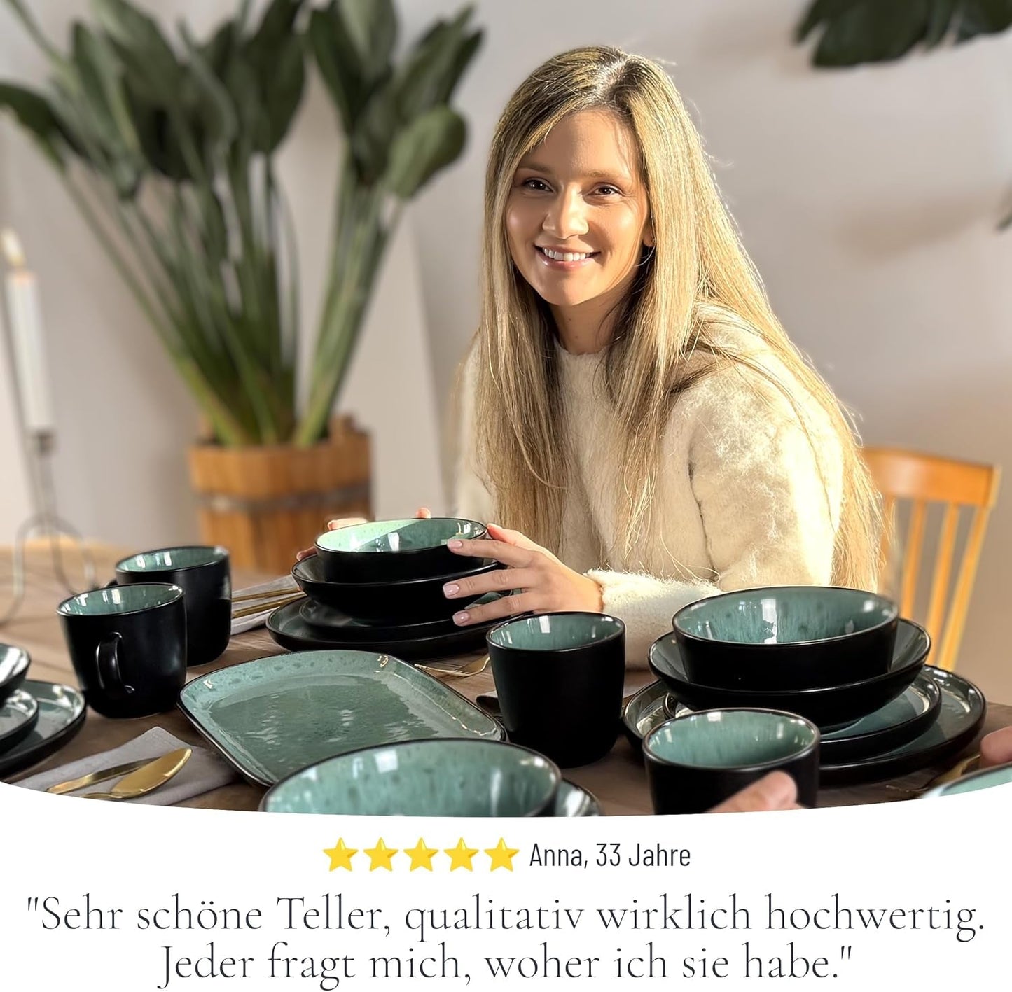24-delige serviesset van keramiek voor 6 personen, Ibiza-design, TESTWINNAAR. Een prachtig Mediterraans servies inclusief kommen en borden. Pure Living serviesset, saliegroen.