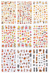 JMEOWIO Nagelsticker Herbst 9 Blatt Nail Art Sticker Selbstklebend Nagelaufkleber Kürbis Ahornblatt Erntedankfest Decoratie Nageldesign Zubehör