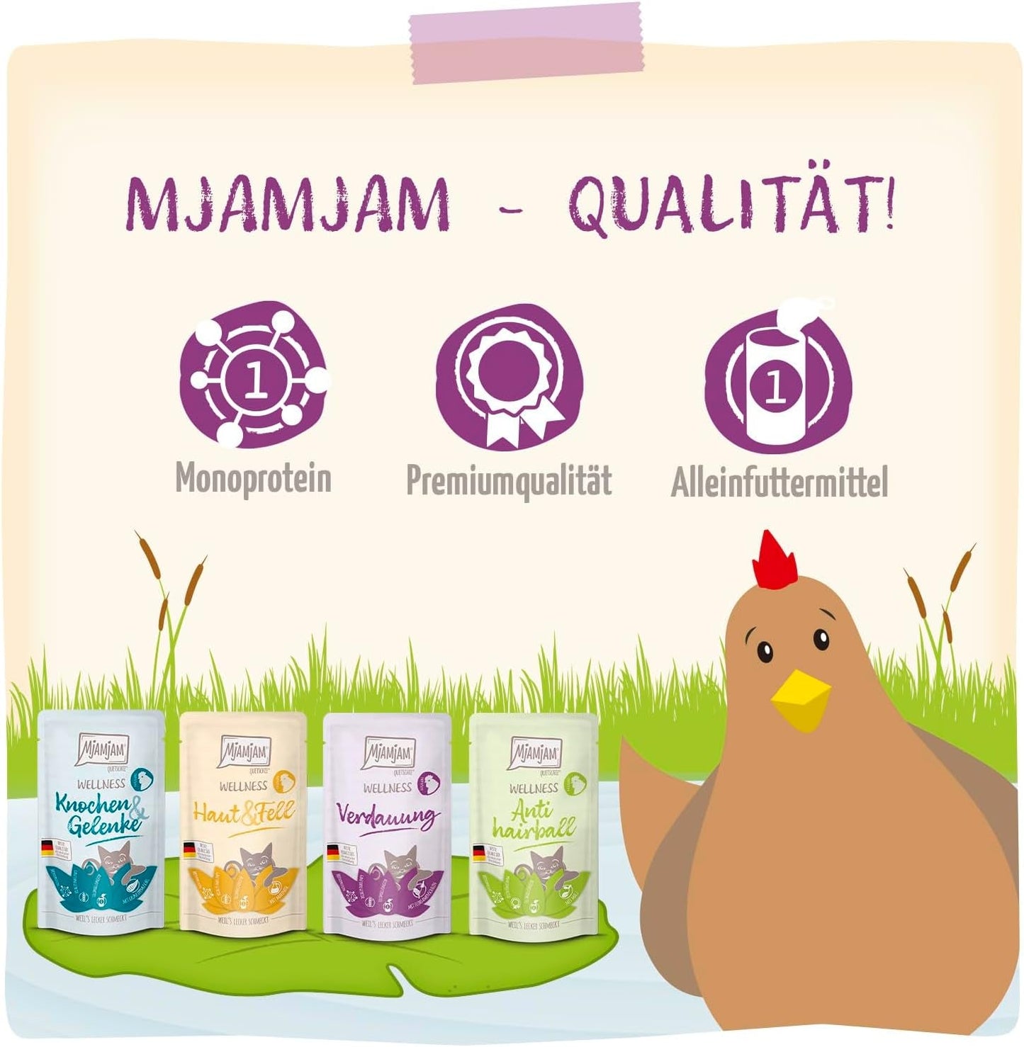 MjAMjAM - Premium natvoer voor katten - Kip Wellnesspakket 12 stuks (12 x 125 g) Graanvrij met extra vlees