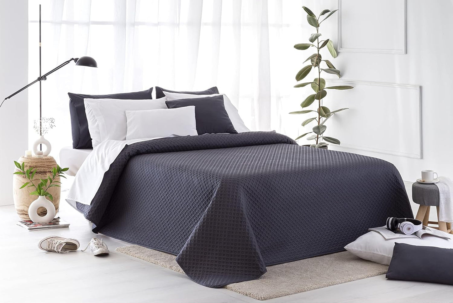 Todocama Fine Boutique sprei met piquépatroon, voor lente, zomer, herfst en winter, 100% superzachte microvezel, multifunctionele deken, 140/150/160-250 X 260 cm, lichtgrijs Bedden en dekens Besuche den Todocama-Store Donkergrijs 200 X 260 Cm