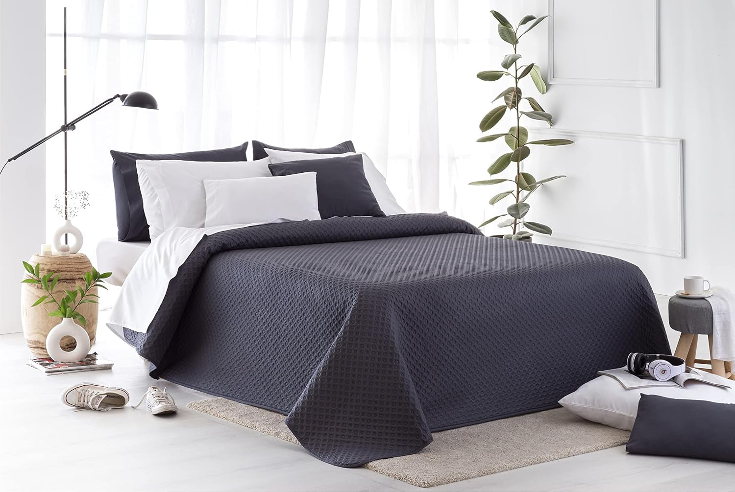 Todocama Fine Boutique sprei met piquépatroon, voor lente, zomer, herfst en winter, 100% superzachte microvezel, multifunctionele deken, 140/150/160-250 X 260 cm, lichtgrijs Bedden en dekens Besuche den Todocama-Store Donkergrijs 200 X 260 Cm