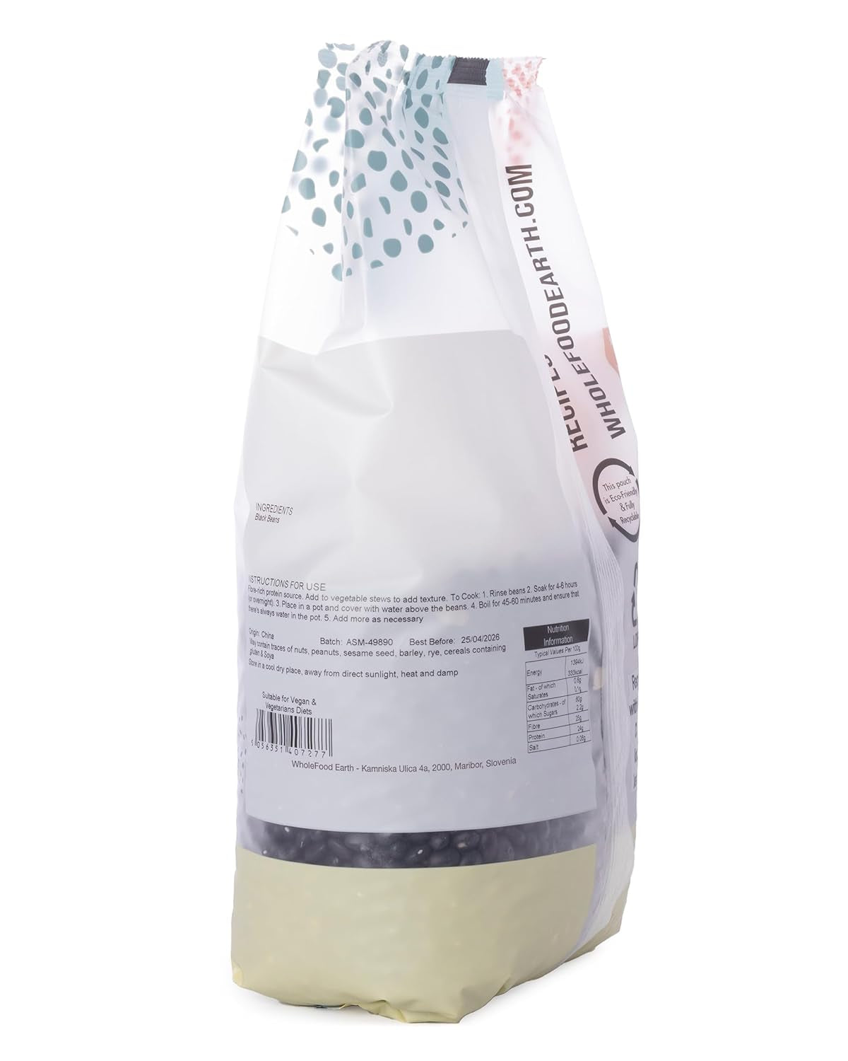 Zwarte bonen Wholefood Earth 1 kg non-GMO Natuurlijk vezelrijk en rijk aan eiwitten