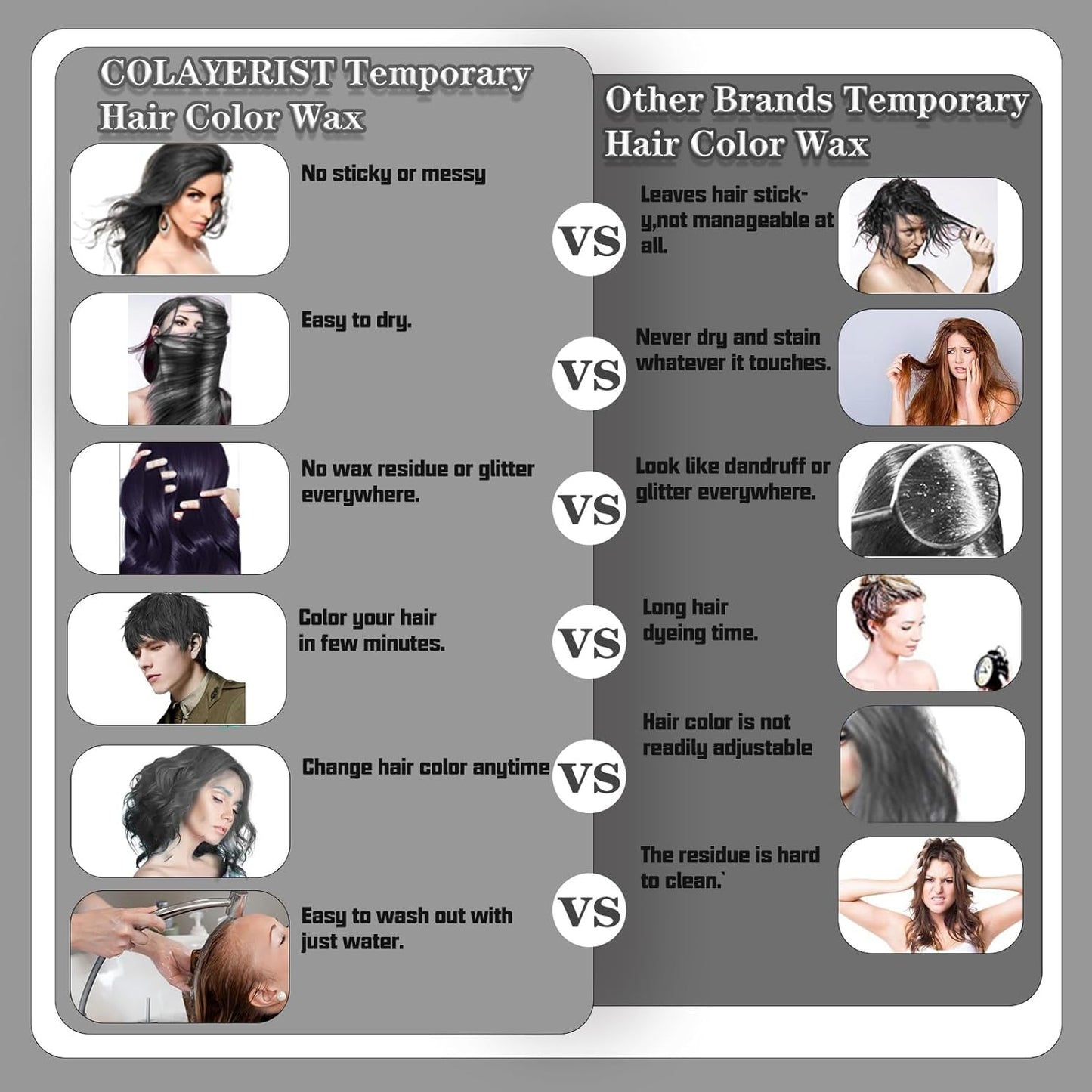 COLAYERIST Tijdelijke wasbare zwarte haarkleur Haarkleurwax voor mannen en vrouwen Haarmascara voor feest of cosplay Knoeivrije haarkleurproducten Haarverf Naty Shop