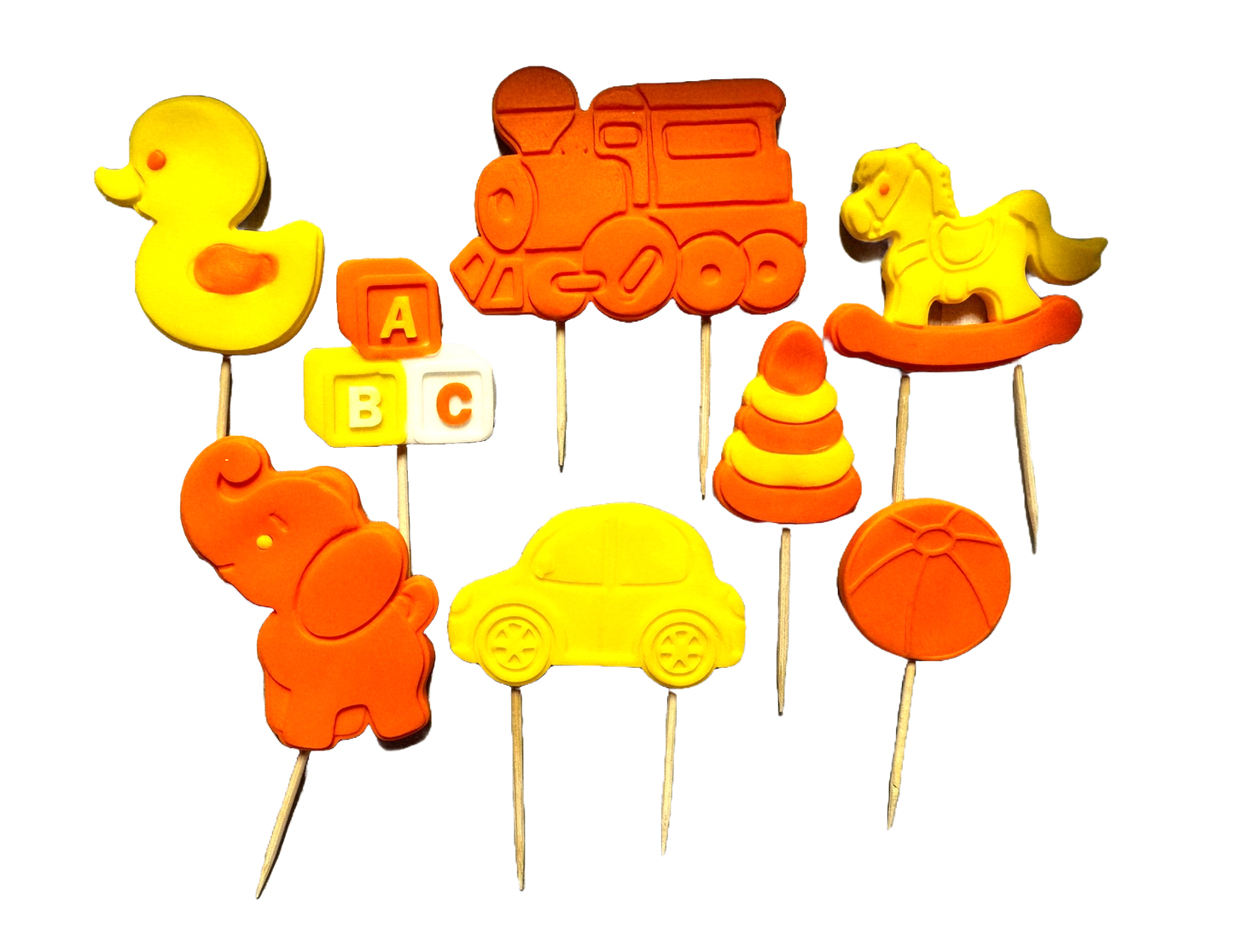 Set van 8 eetbare suikerdecoraties, Naty Shop Sugar Paste Decoration Toys