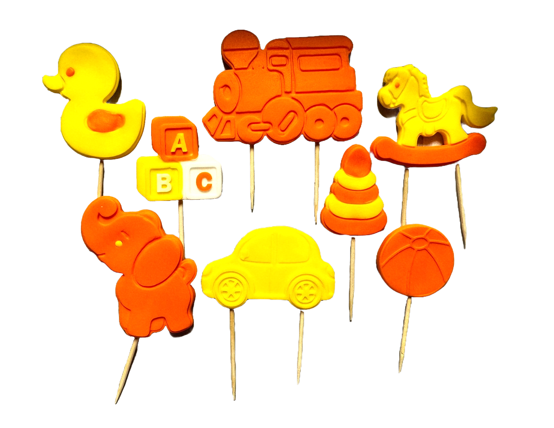 Set van 8 eetbare suikerdecoraties, Naty Shop Sugar Paste Decoration Toys