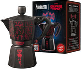 Bialetti Moka Express Stranger Things 6-kops koffiezetapparaat, muziekknop met USB-C oplaadfunctie, niet geschikt voor inductiekookplaten, 6 kopjes (270 ml), zwart