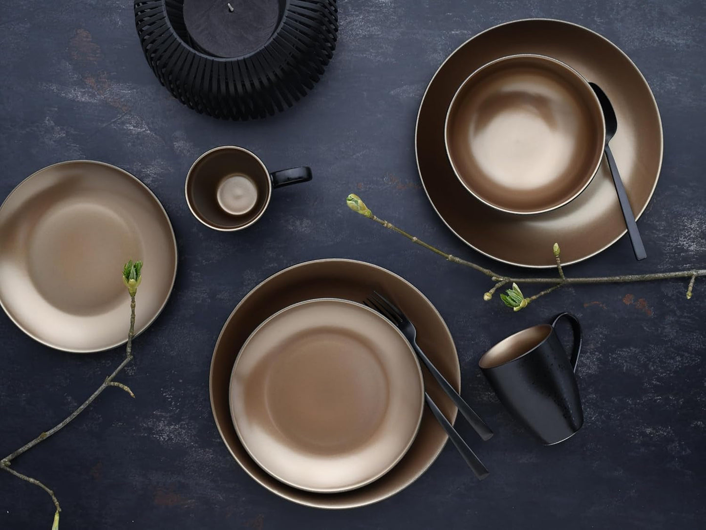 CreaTable, 23598, GLAMOR-serie - Goud, 16-delige serviesset, porseleinen combinatieservies, vaatwasmachine- en magnetronbestendig, kwaliteitsproductie