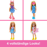 Barbie Chelsea pop en kledingkast speelset met kleding en accessoires, 17-delige set, opvouwbaar voor reizen, spelen en opbergen, HXN03 Naty Shop-poppen