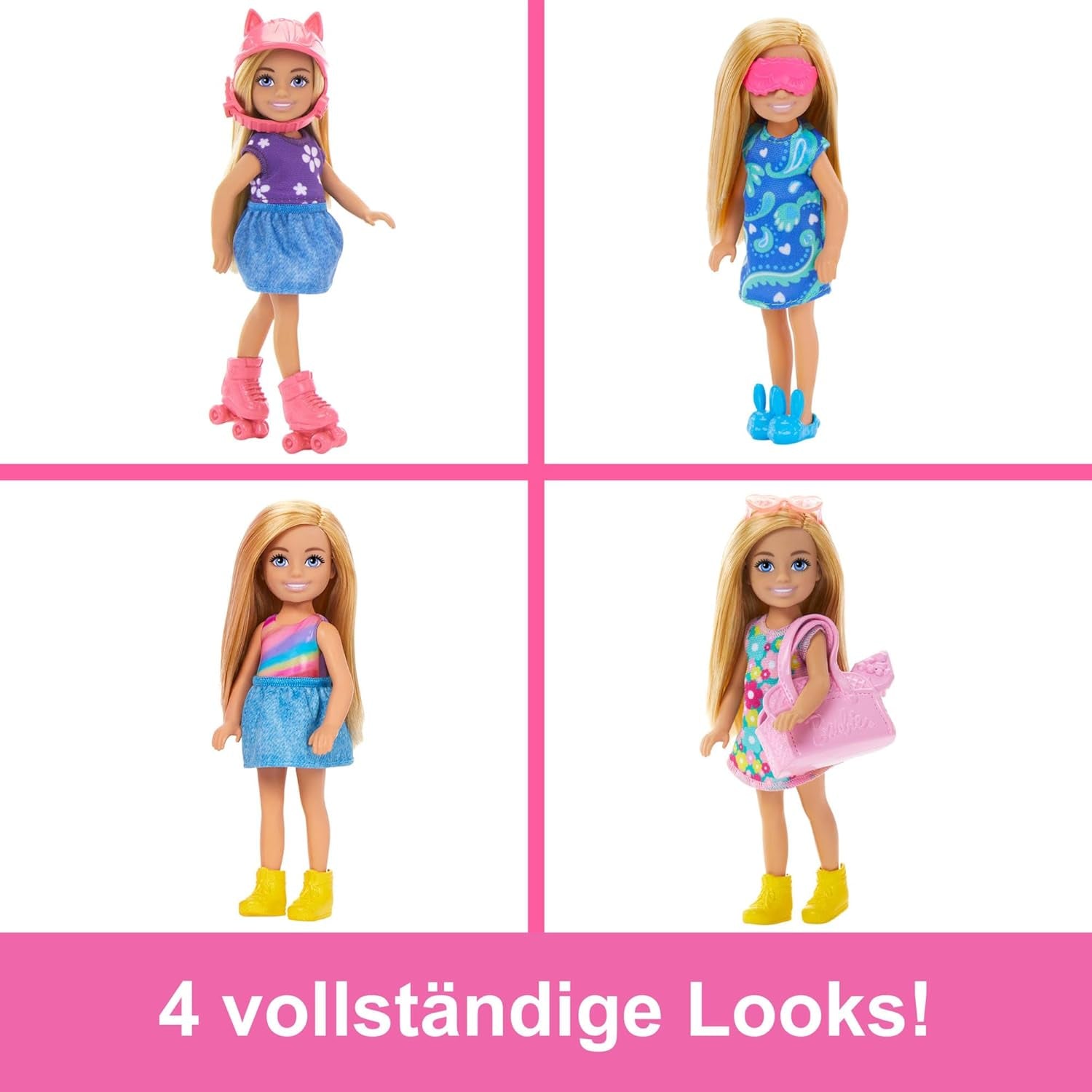 Barbie Chelsea pop en kledingkast speelset met kleding en accessoires, 17-delige set, opvouwbaar voor reizen, spelen en opbergen, HXN03 Naty Shop-poppen