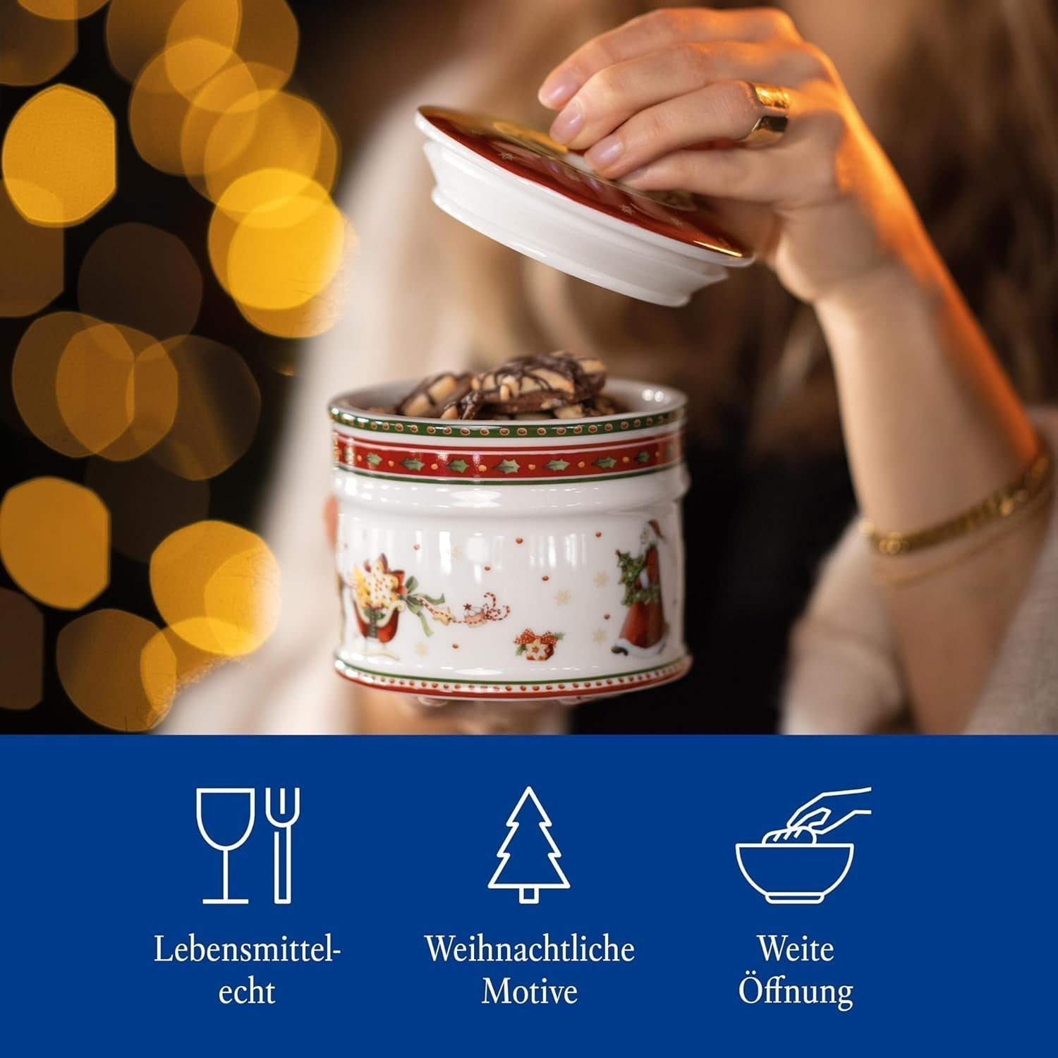 Villeroy & Boch - Winter Bakery Delight Kleine opbergdoos, keramische kerstkoekjesdoos, kerstdoos, koekjesdoos, koekjesdoos, keramische doos met deksel, snoepopslag, premium porseleinen voedselopbergdozen Naty Shop