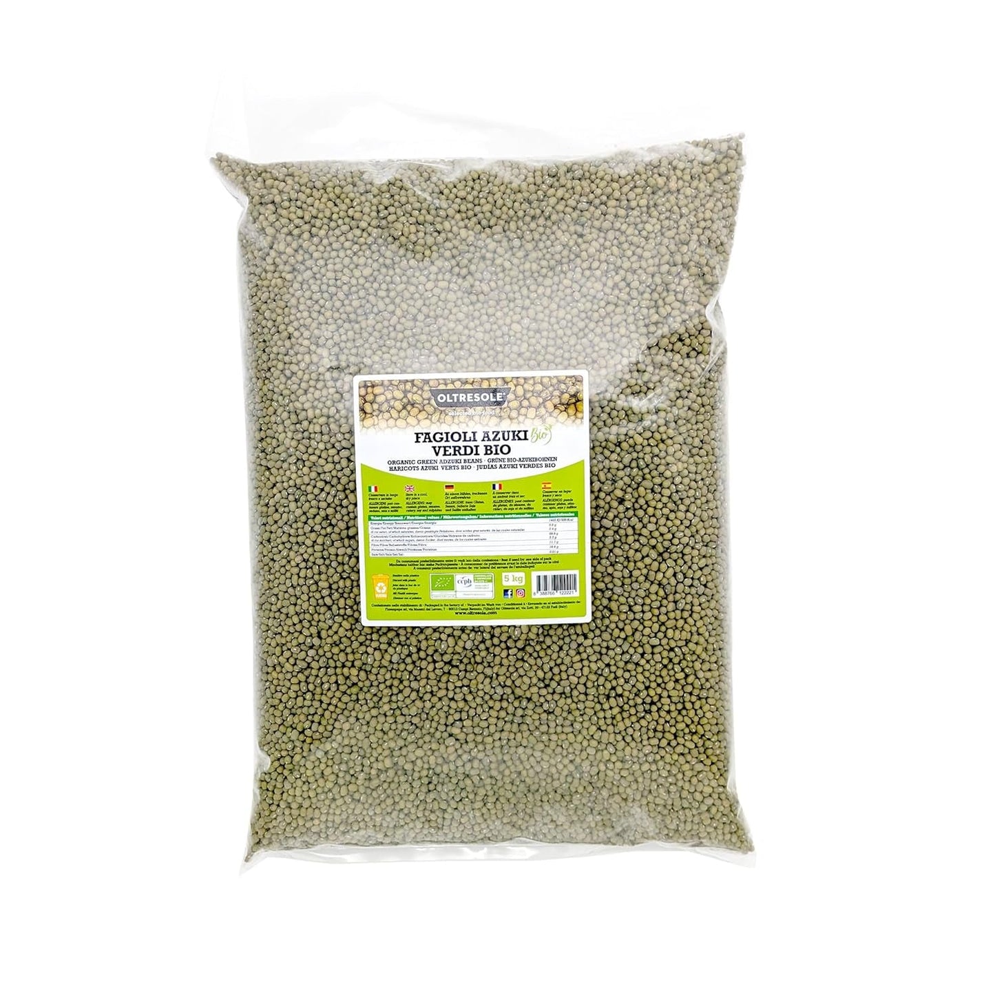 Biologische groene azukibonen, 5 kg, gedroogde peulvruchten van gecontroleerde biologische gewassen, ideaal voor veganistische en vegetarische soepen, salades en recepten, voordeelpakket