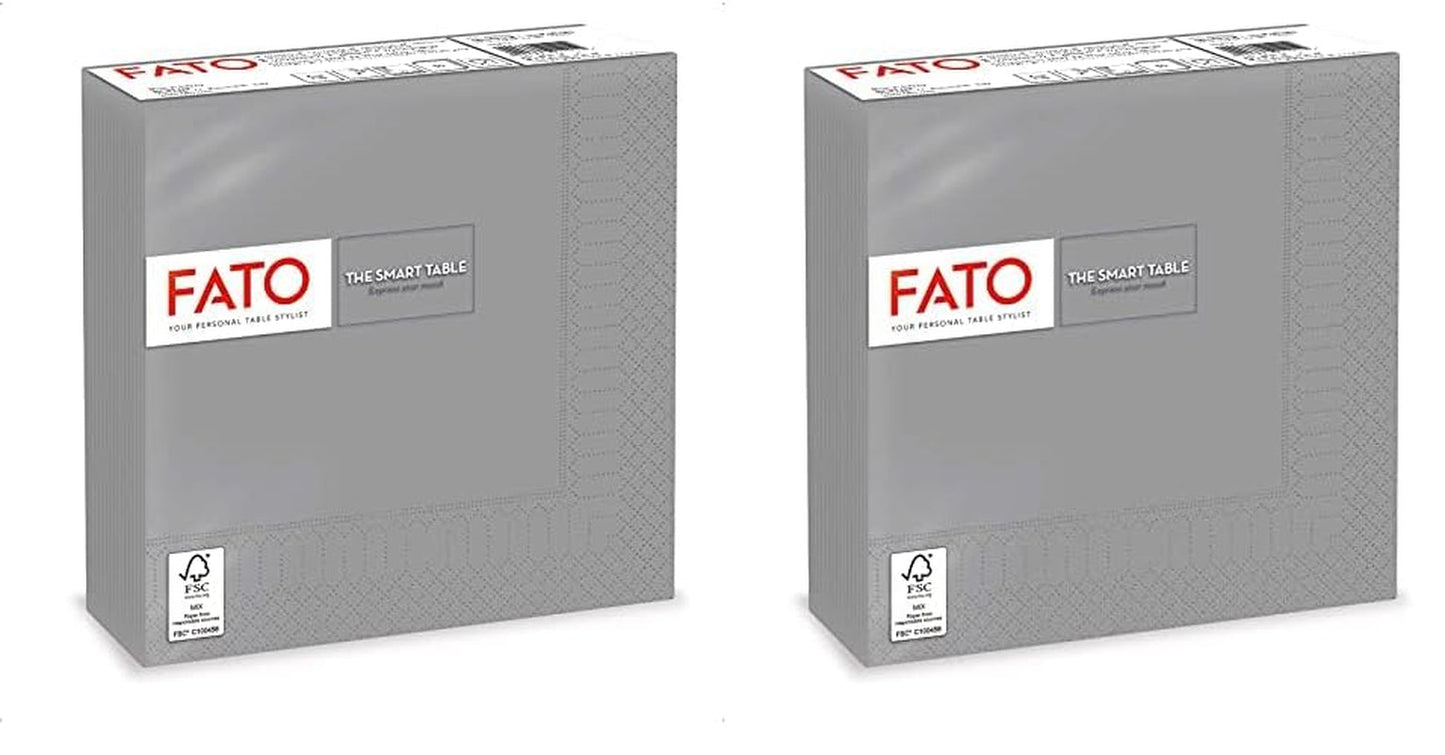 , Papieren wegwerpservetten, Ideaal voor informele lunches en buffetten, Verpakking van 50 servetten, Maat 33X33, In 4 gevouwen, 2 lagen, Grijs, 100% puur cellulosepapier, FSC-gecertificeerd