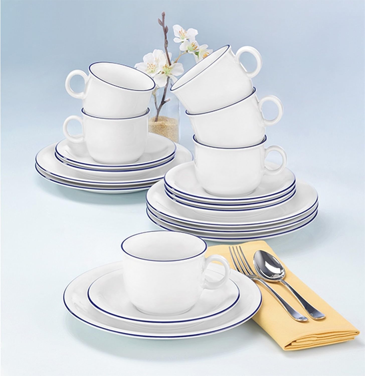 Seltmann Weiden 18-delig Koffieservies | Compact-serie, Blue Edge | De set bestaat uit 6 ontbijtborden, 6 koffiekopjes en 6 schoteltjes, blauw