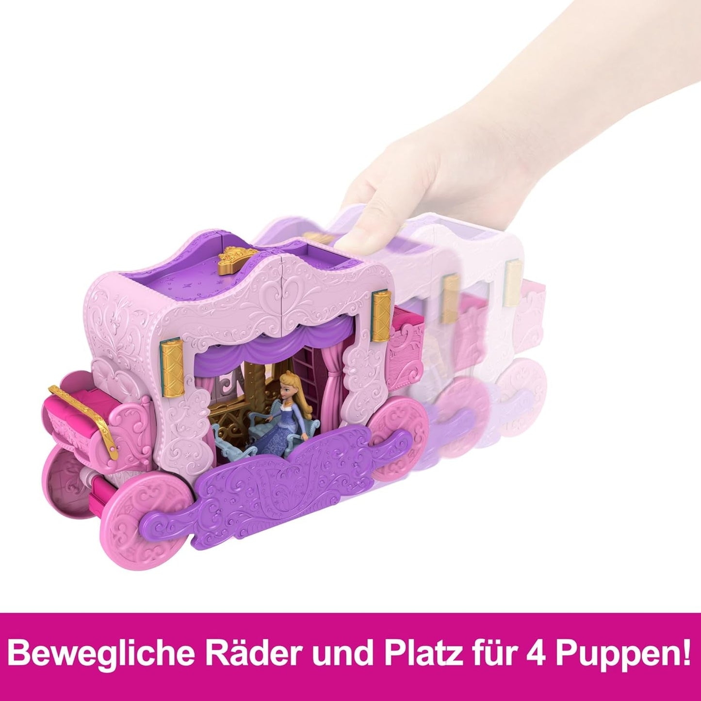 Mattel Disney Princess Transformerende speelset Koets naar kasteel met kleine Aurora-pop, 3 niveaus, 6 speelplekken, 4 figuren, meubels en accessoires HWX17 Naty Shop-poppen