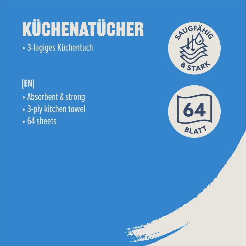 By Amazon Keukenrol, 3-laags, 16 rollen (4 rollen, 4 stuks), 64 vellen per rol, FSC-gecertificeerd