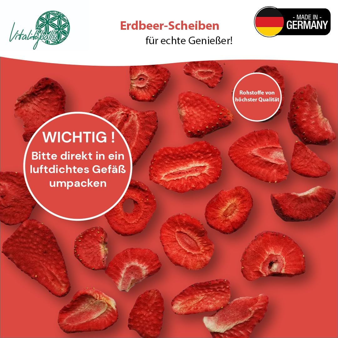 '- 150 g 100% natuurlijke en pure gevriesdroogde aardbeien - Gesneden gedroogde aardbeien - Gevriesdroogd gedroogd fruit zonder toegevoegde suiker - Ongezoete aardbeienchips Gedroogde producten Naty Shop