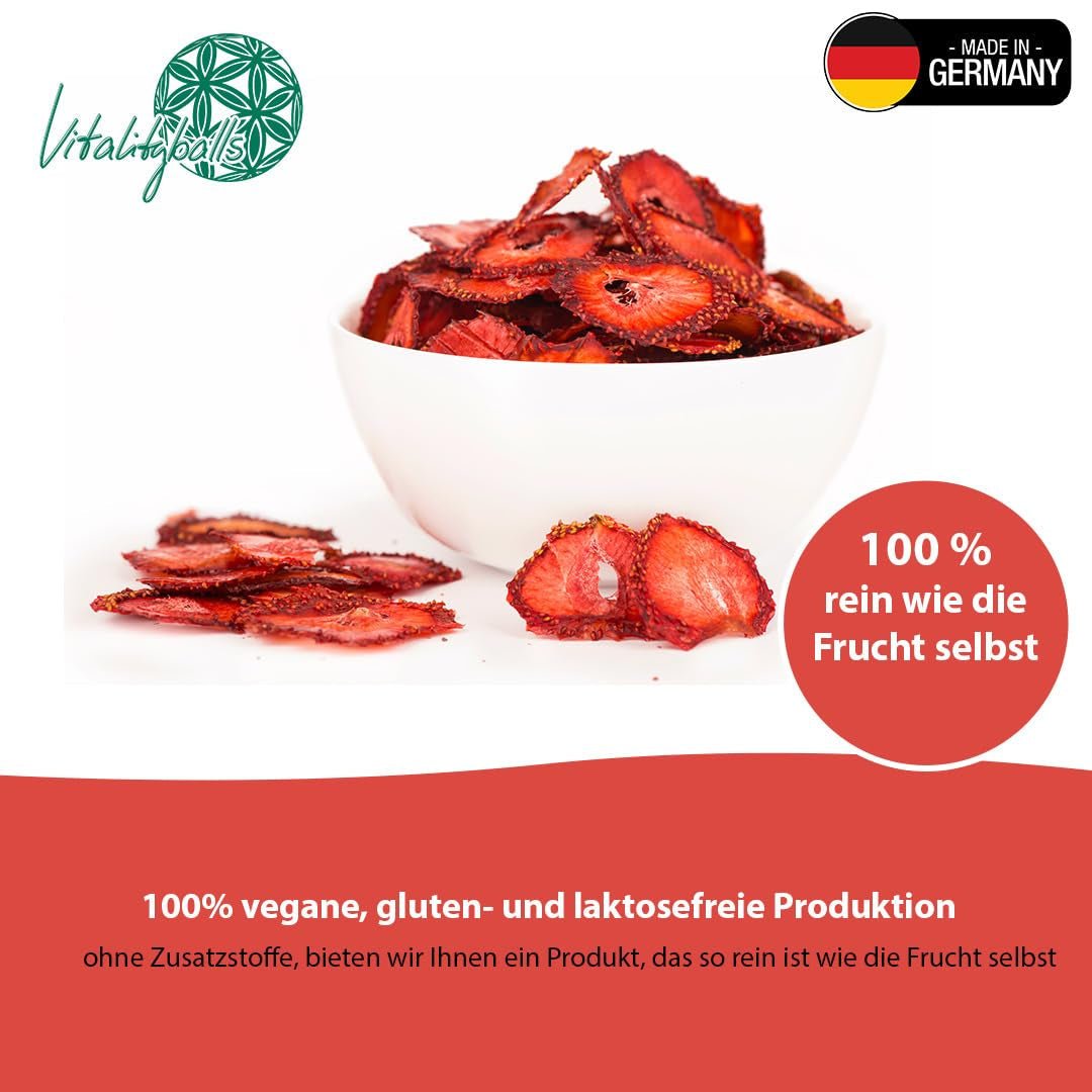 '- 150 g 100% natuurlijke en pure gevriesdroogde aardbeien - Gesneden gedroogde aardbeien - Gevriesdroogd gedroogd fruit zonder toegevoegde suiker - Ongezoete aardbeienchips Gedroogde producten Naty Shop