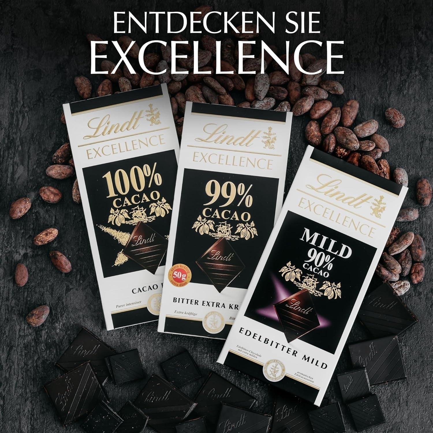 Lindt EXCELLENCE 99% Kakao - Edelbitter-Chocolade | 50G Tafel | Extra Kräftige Bitter-Chocolade | Versterker Kakao-Geschmack | Pure chocolade | Veganistische Schokolade | Schokoladengeschenk Naty Shop