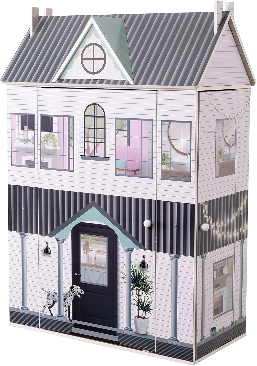 Olivia'S Little World Dreamland Farmhouse Interactief houten poppenhuis voor kinderen, 3 lagen met 13 poppenmeubelaccessoires Wit TD-13632A Poppenhuizen Naty Shop Standaardtitel
