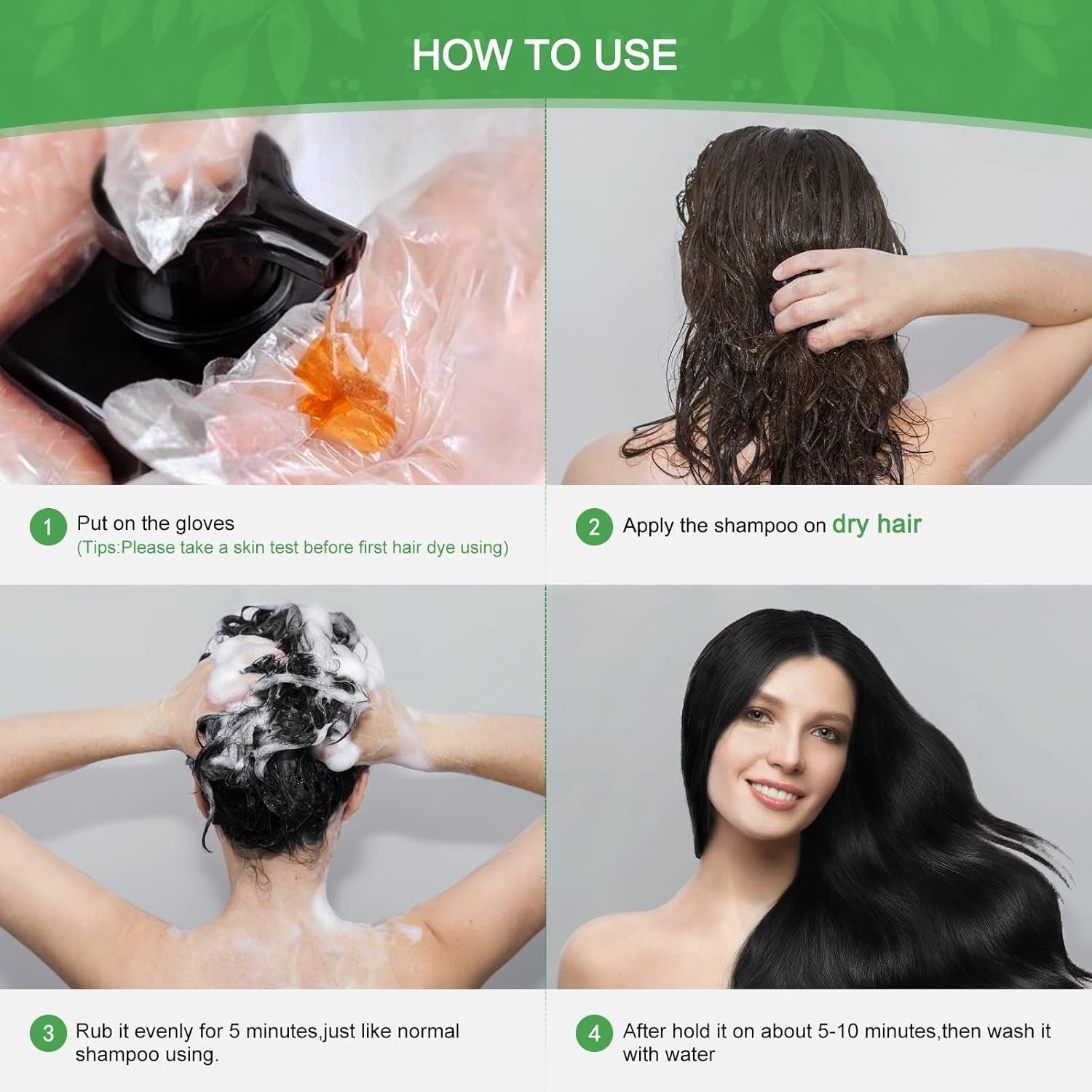 Instant Zwart Haar Shampoo, Natuurlijke Haarverf Shampoo, 100% Grijsdekking - Gemakkelijk en Snel, Semi Permanente Kleur voor Zwart Haar, Haarverf Shampoo voor Mannen en Vrouwen Haarverf Naty Shop
