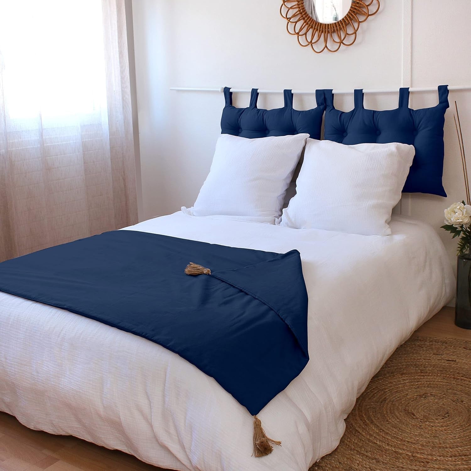 Enjoy Home - Panama Collectie - Dekbed met 4 jute kwastjes - 100% katoen - Oeko-Tex certificaat - 90 X 190 Cm - Kleur: Marineblauw Quilts en quilts Naty Shop Standaard titel