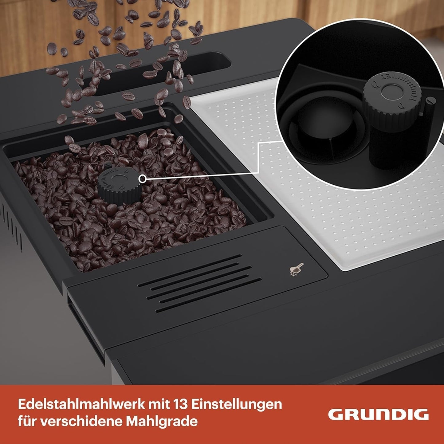 GRUNDIG KVA 6230 volautomatische espressomachine met melkopschuimer, roestvrijstalen molen met 13 maalstanden, bonenreservoir 250 g, afneembaar waterreservoir 2 liter, pompdruk 19 bar, touch display, zwart