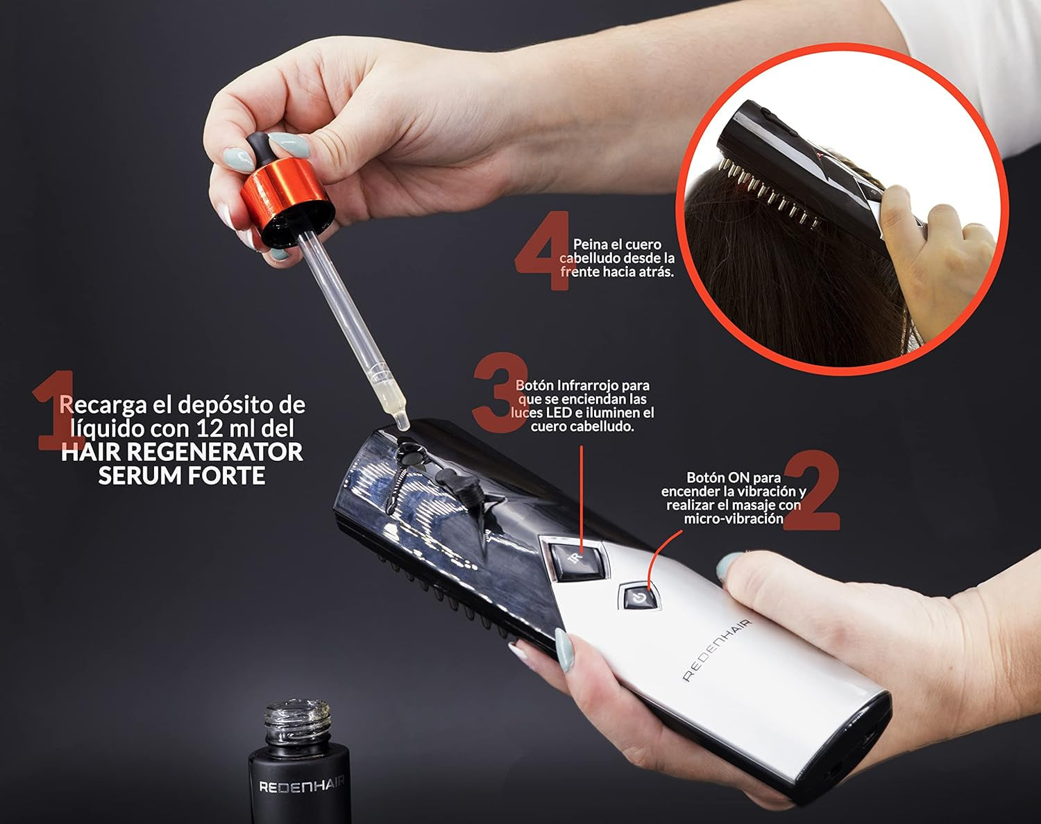 Redenhair Haarregeneratieborstel - behandeling van haaruitval - haargroeistimulator - ideale haargroei - preventie van haaruitval voor dames en heren Haarverzorging Naty Shop