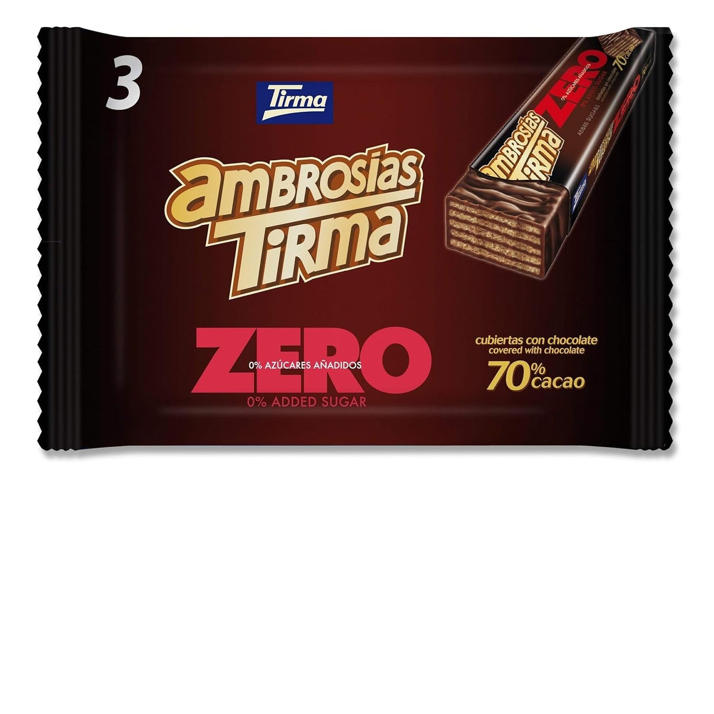 Wafels met pure chocolade Tirma 70% cacao | Geen toegevoegde suiker | Geschikt voor keto-diëten | Koolhydraatarm | Voor diabetici Chocoladewafels Multi Pack | 3 stuks | 64,5 gram