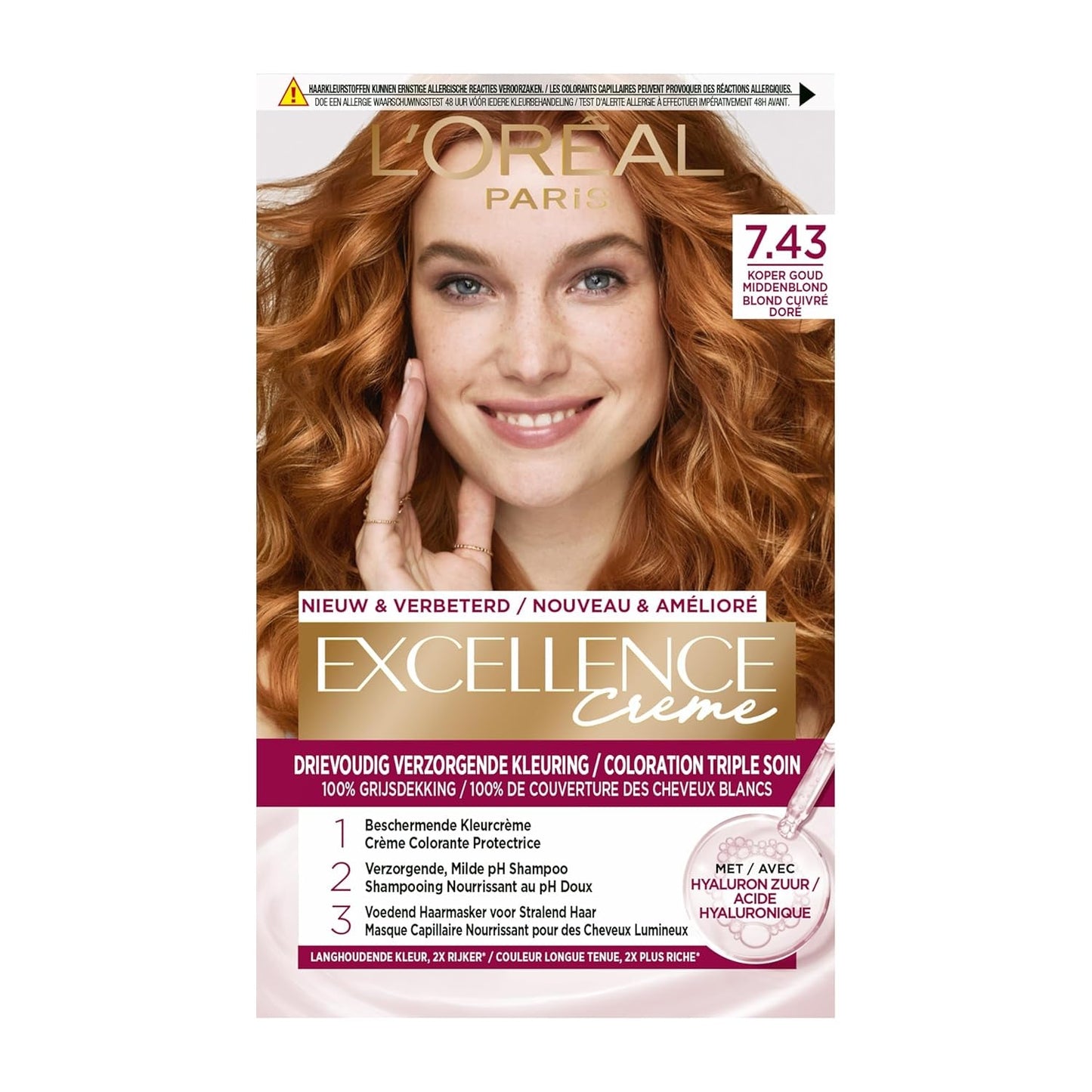 Paris Excellence Creme 7.43 Haarkleur Rood - Haarkleur (Rood, Blond Cuuvré Gold, België, 63 mm, 100 mm, 163 mm) Naty Shop Haarkleur Standaardtitel