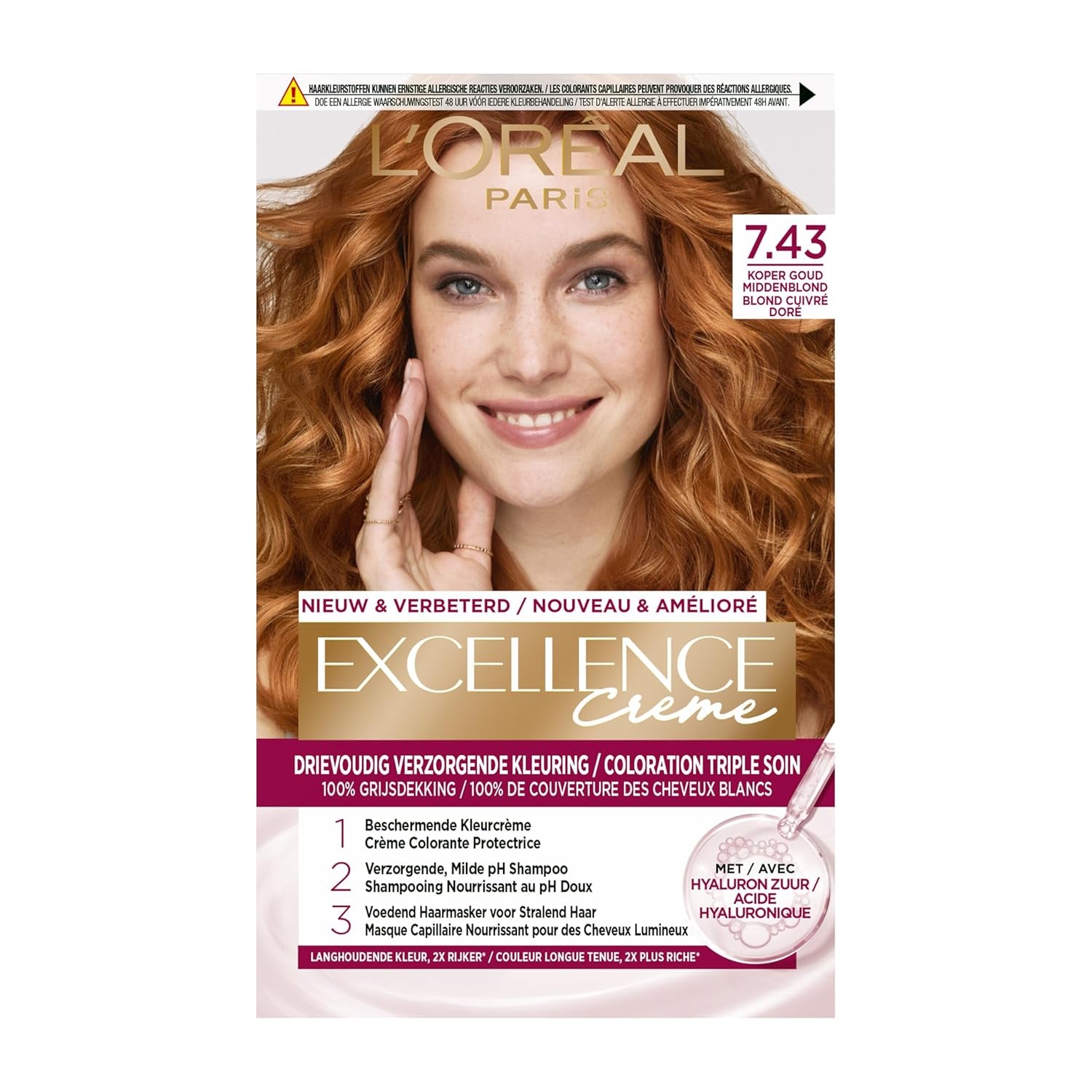 Paris Excellence Creme 7.43 Haarkleur Rood - Haarkleur (Rood, Blond Cuuvré Gold, België, 63 mm, 100 mm, 163 mm) Naty Shop Haarkleur Standaardtitel