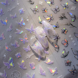 2 Blätter Schmetterling Nagelsticker Selbstklebend,Muschel Glitzer Nail Art Butterfly Nail Sticker Lila Grau Schmetterlinge Nagelaufkleber Relief Laser Vlinders Nagelsticker Nageldesign Zubehör
