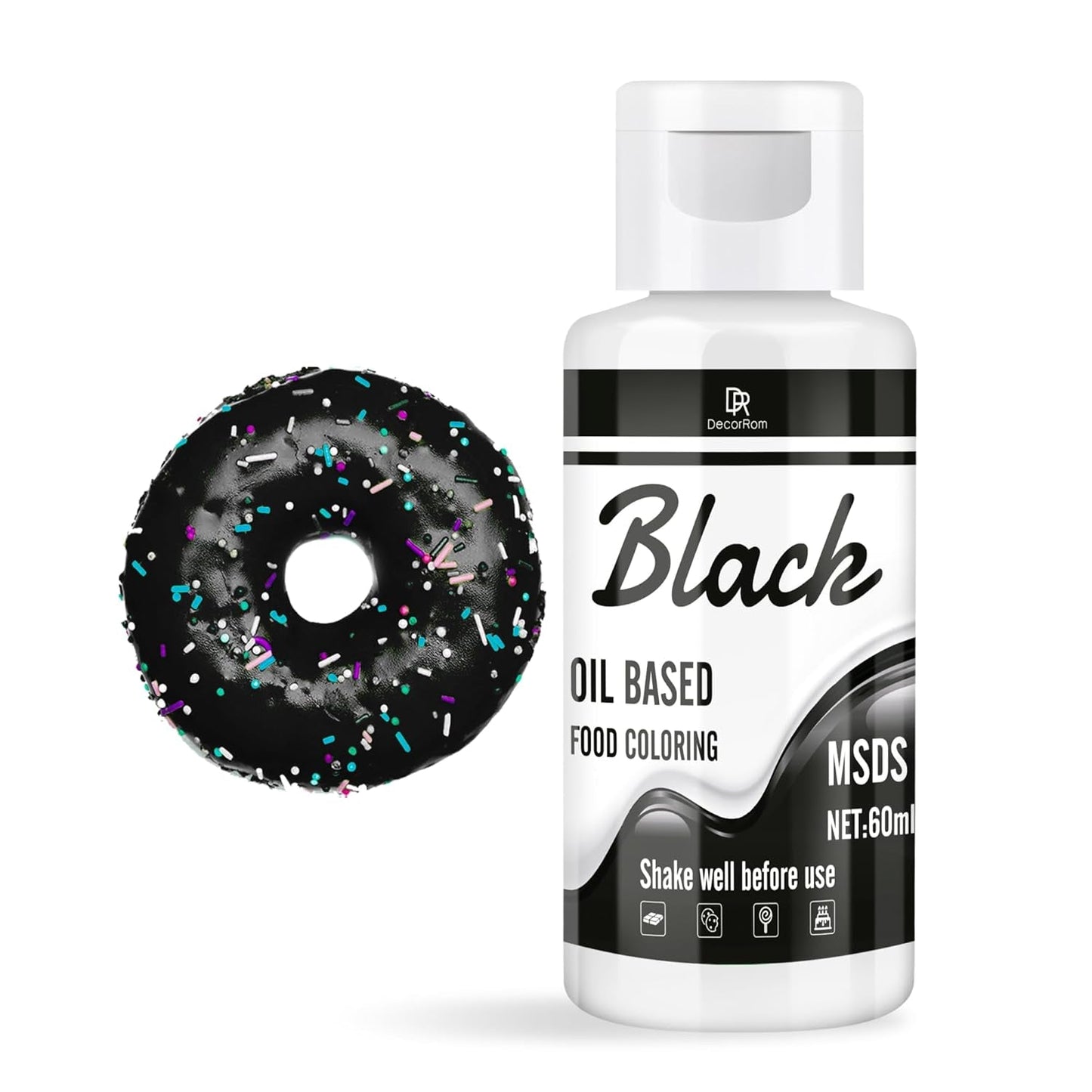 Fettlösliche Lebensmittelfarbe Für Schokolade - 60Ml Ölbasis Lebensmittelfarben Für Fondant, Torten Decoratie, Backen - Flüssige Voedselkleuring voor Kakaobutter, Botercrème, Kuchen (Schwarz) Naty Shop Schwarz