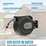 Automatische slanghaspel Güde 20-2-2 1/2 (voor wandmontage, 180° rotatie, 20 m slang, watersproeier, muurbeugel, automatisch intrekken, intrekstop, transportgreep, 2 snelkoppelingen)