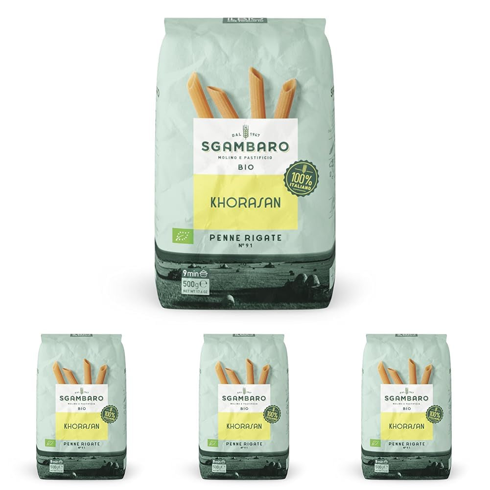 Biologische Penne Rigate Pasta N.91 - 500g van Khorasan Tarwe - Oude tarwe, rijk aan eiwitten, 100% verbouwd in Italië - Veelzijdig in de keuken en rijk aan voedingsstoffen