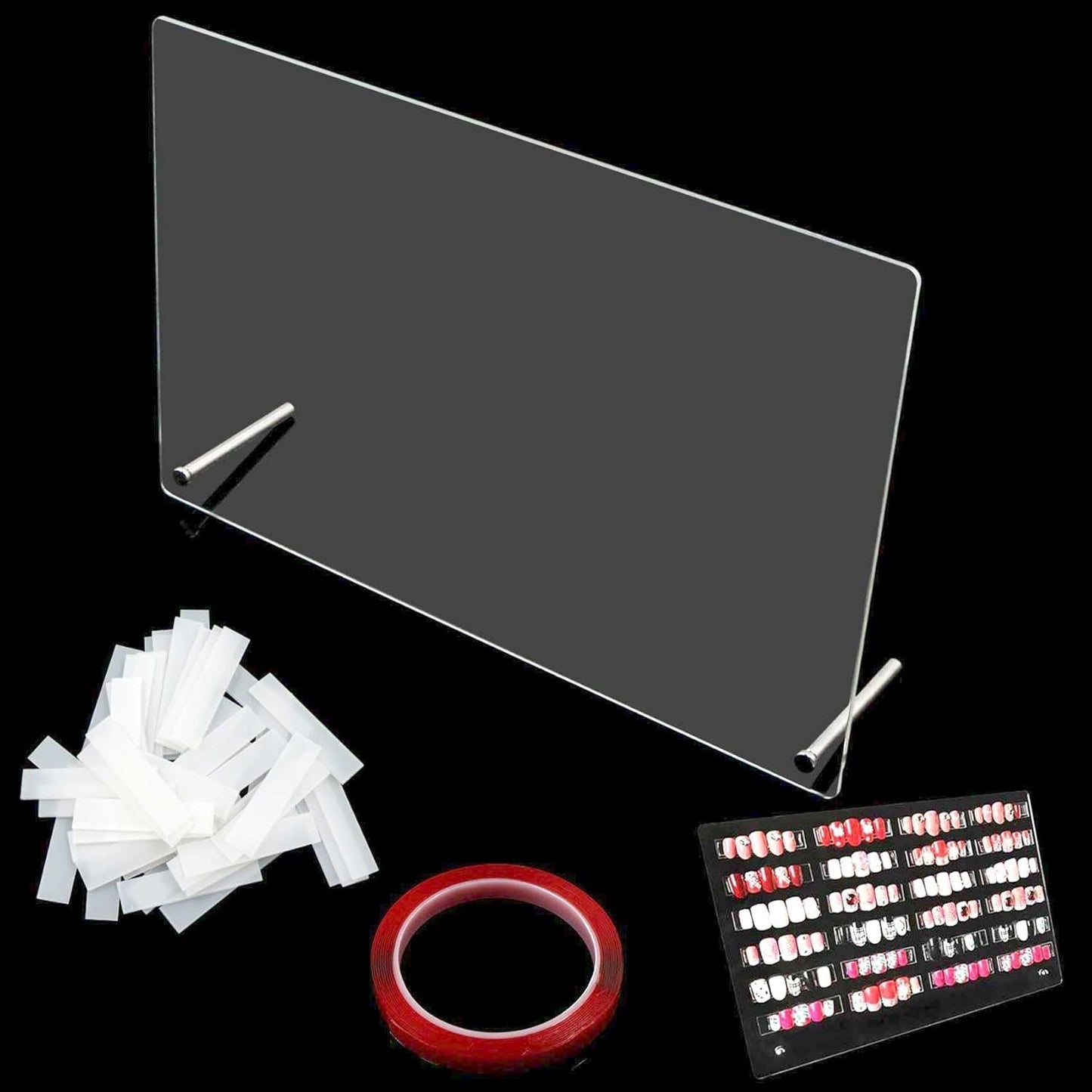 Nageldisplay van acrylglas met displaystrips en nanokleefstof, nageltipdisplay, transparante nail art-kleurenkaart, nail art-display, nageloefeningsdisplay (transparant)