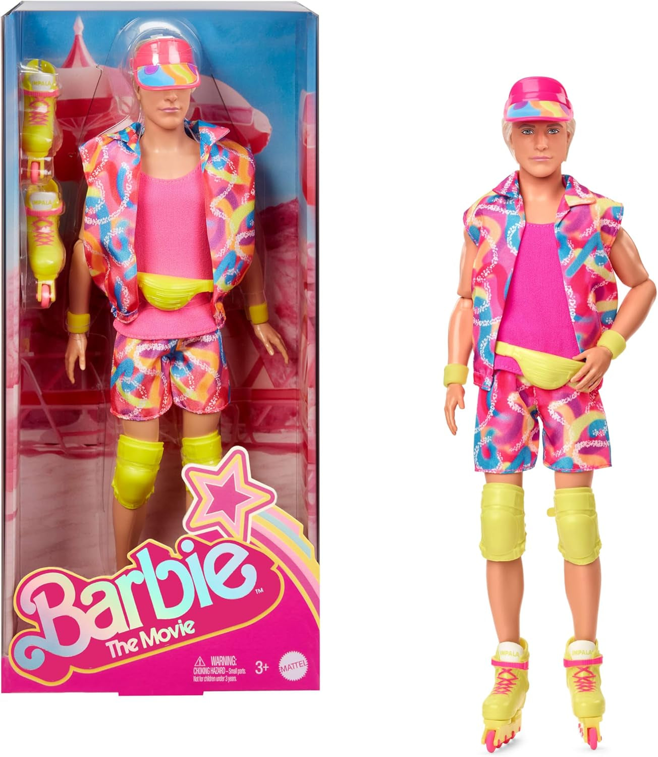 Verzamelbare Barbie Ken-pop uit de film met schaatsoutfit in retrostijl en inlineskates, JBJ51, [Meerkleurig]