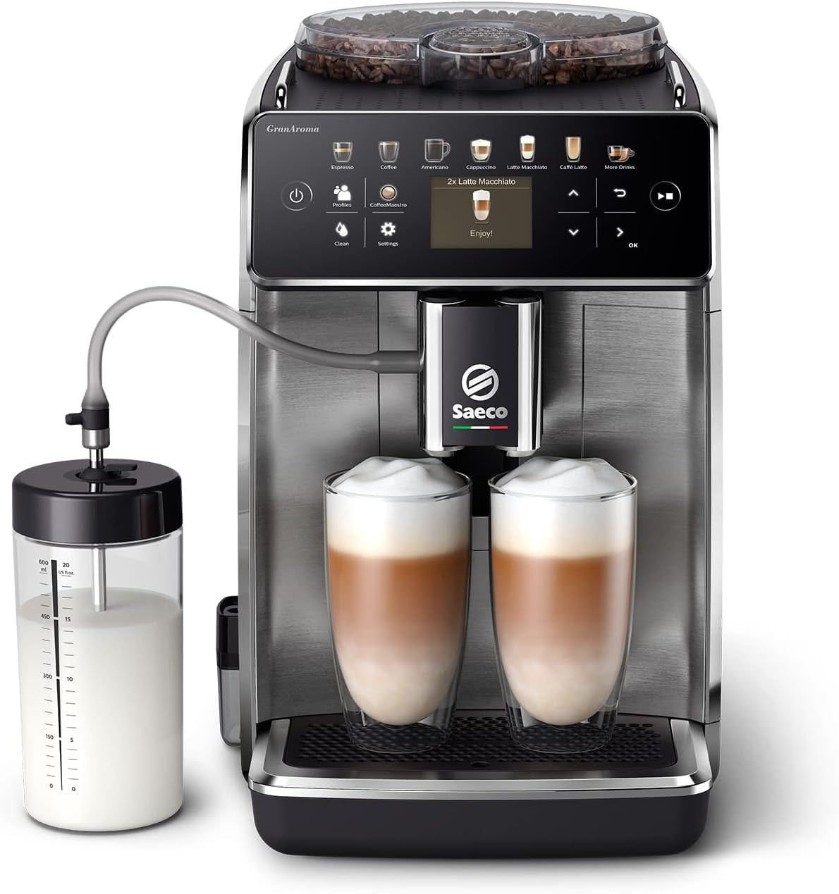 Saeco GranAroma automatisch espressoapparaat - 14 koffiespecialiteiten, intuïtief kleurendisplay, 4 gebruikersprofielen, keramische molen, 1500 watt (SM6580/10)