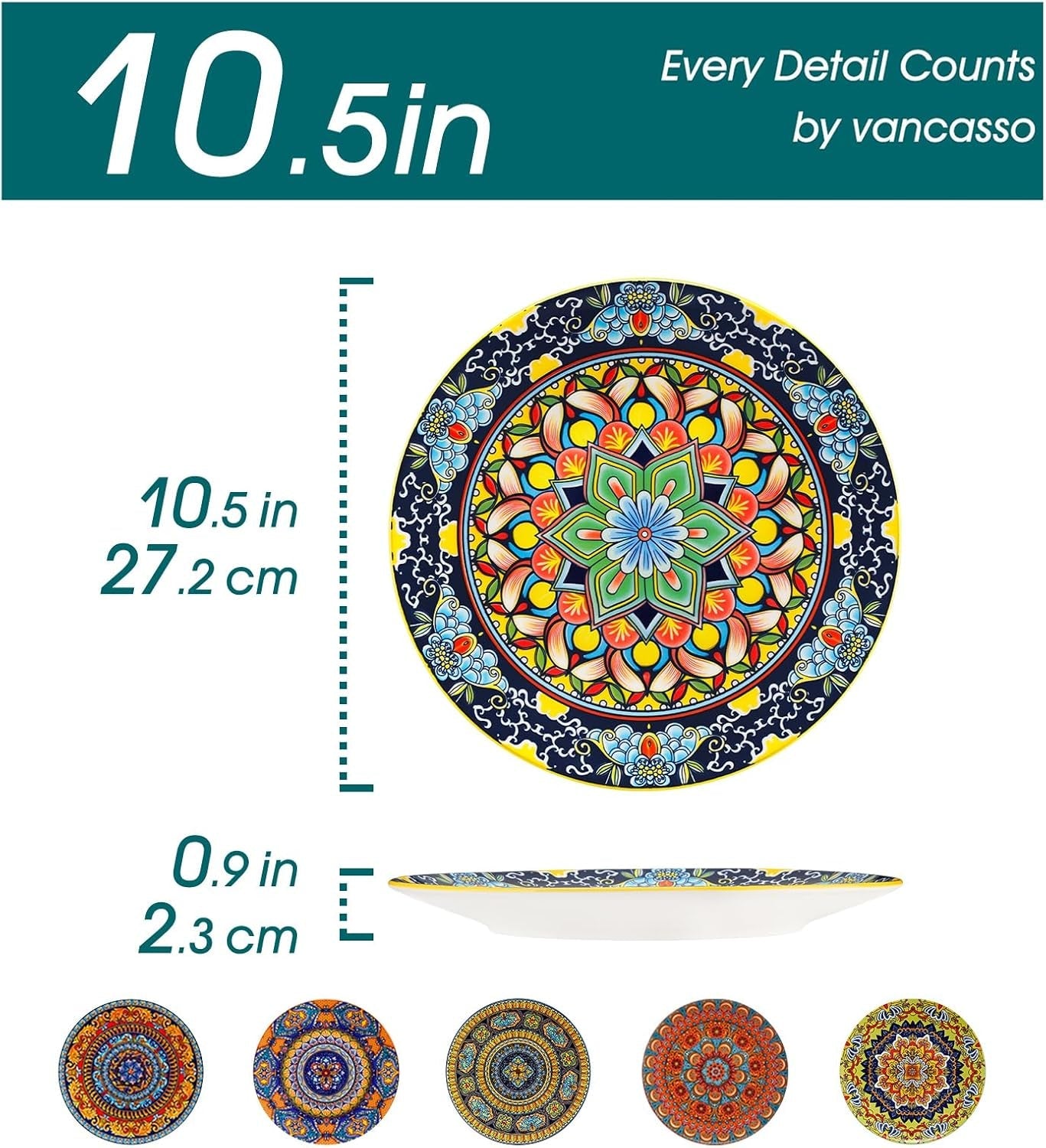Dinerbordenset voor 6 personen, vancasso KRVI bordenset voor 6 personen, bordenset Ø 27 cm, vaatwasser- en magnetronbestendig, pastaborden, ontbijtborden, taartborden