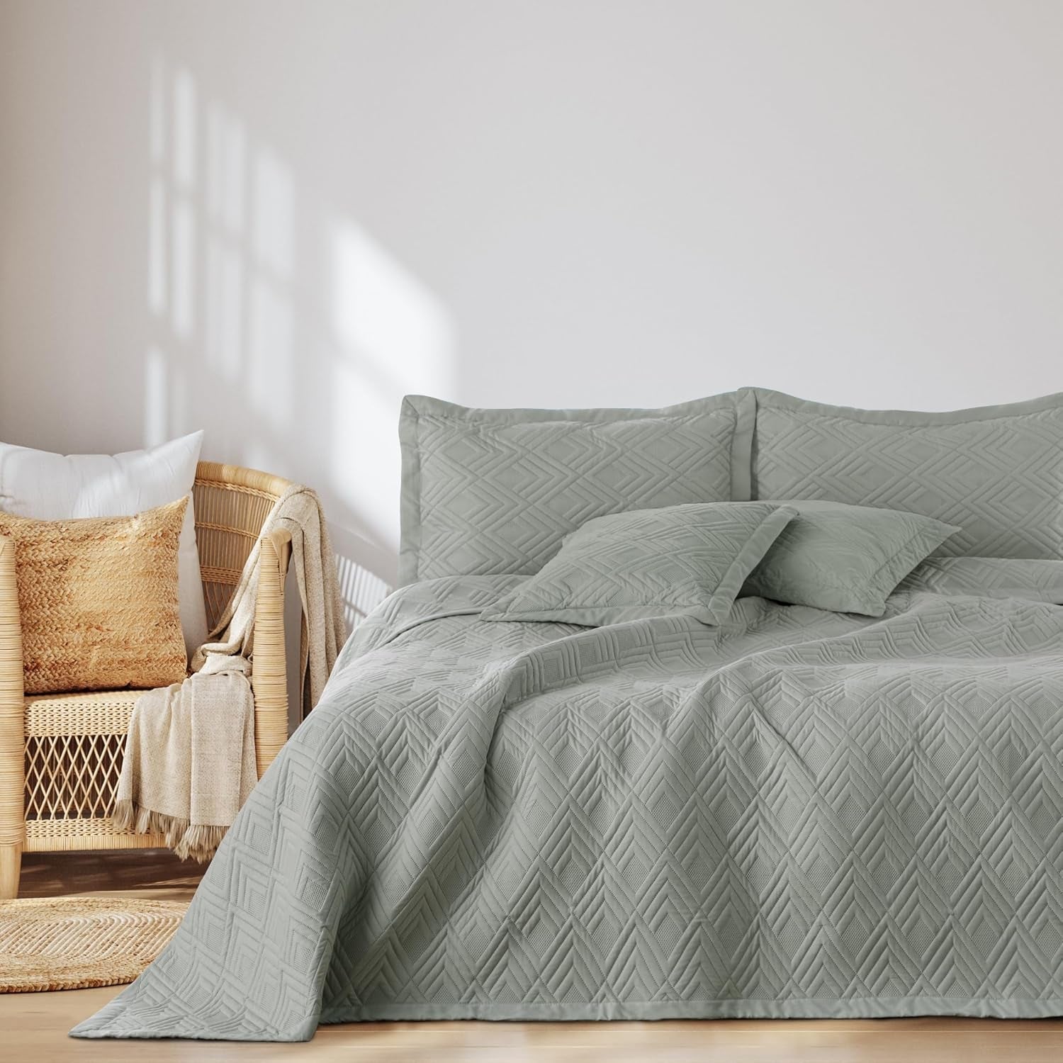 Ameliahome Sprei 170X210 Cm Dubbelzijdige sprei Ultrasoon Quilten Polyester Ophelia Donkergroen Bedden en Dekens Besuche den AmeliaHome-Store Ofelia Grijs 260X280 Cm