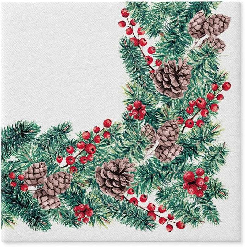 PAW - Airlaid servetten (40 x 40 cm) I 50 stuks I Perfect voor Kerstmis, winter en feestdagen I Kerstavond tafeldecoraties I Airlaid stofachtige servetten Wintertakken I Wintertakken