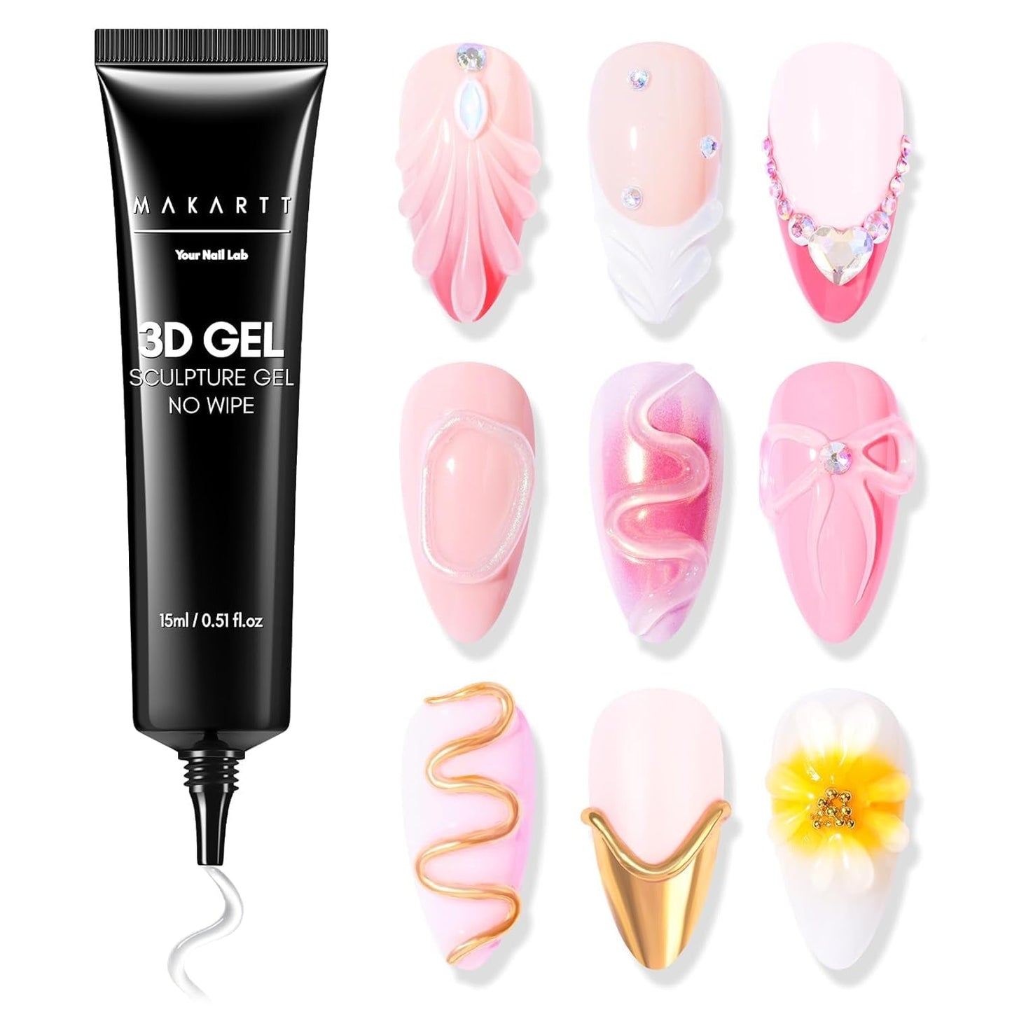 Makartt 3D Nail Art Gel - Strasslijmgel 15G voor nagelsleutelhangers, multifunctionele nagelsculptuurgel voor doe-het-zelf nagelontwerp, nagelsculptuur nagelmodellering thuis (transparant)