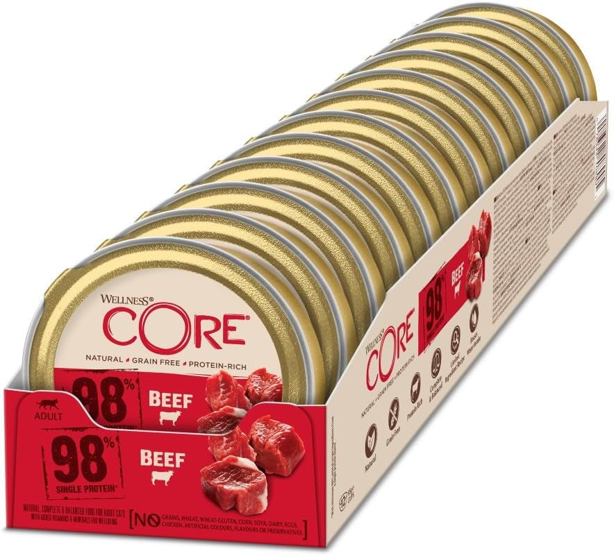Wellness CORE 98% 12 x 85g, Rund - Natvoer voor katten, dikke paté, graanvrij, natuurlijk, hypoallergeen, eiwitrijk, rijk aan vlees