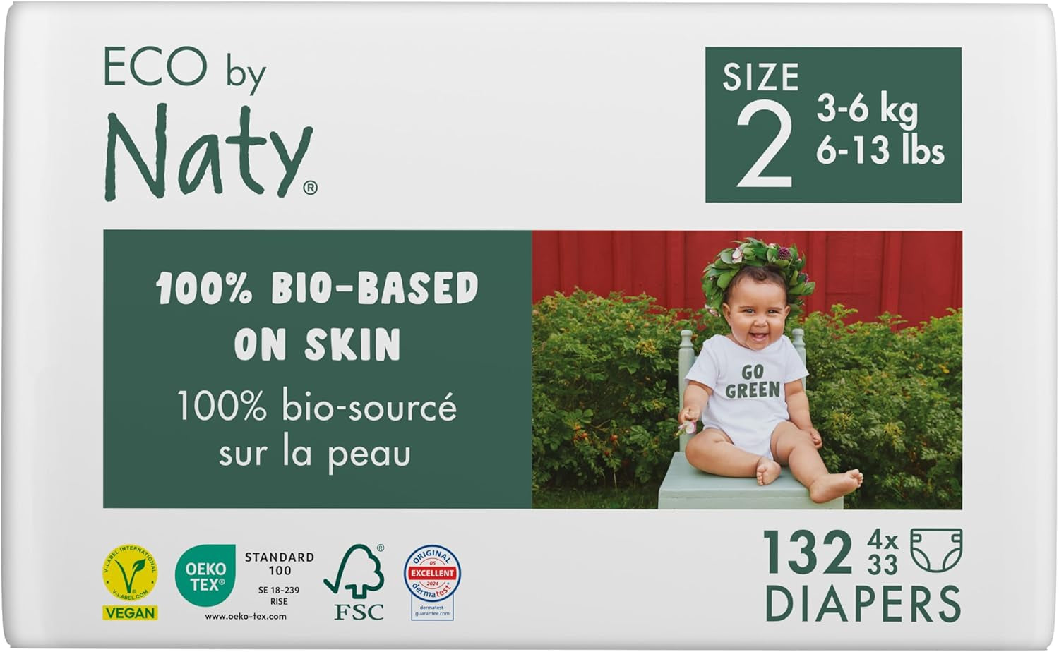 Eco Diapers Eco by Naty Baby Eco Diapers - premium biologische luiers, milieuvriendelijk, gemaakt van plantaardige materialen, ideaal voor de gevoelige babyhuid (maat 5 - 80 stuks)