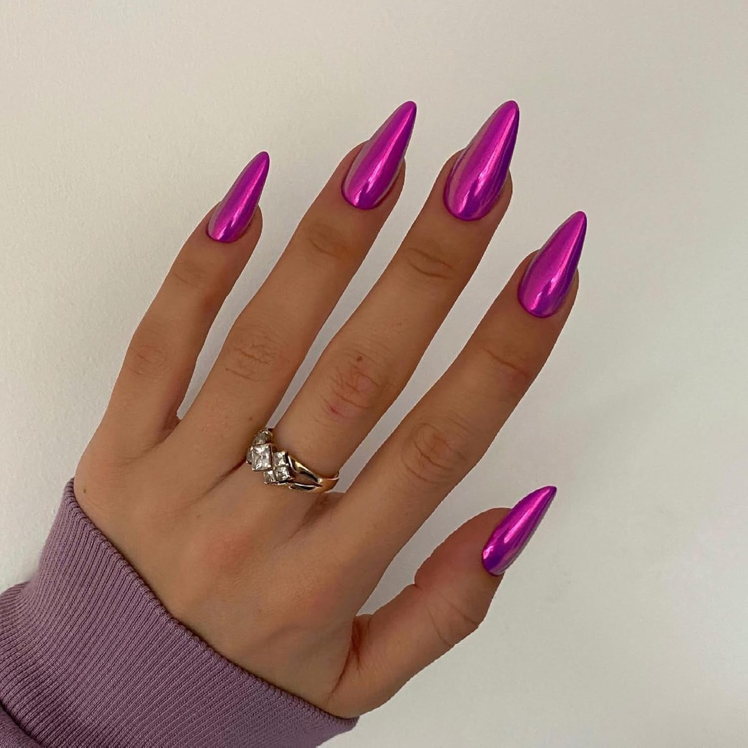 Zelfklevende chroomnagels - Medium amandelbruin Glitterlijm op nagels Glitter nepnagels Lijm op kunstnagels Geglazuurde acrylnagels voor dames 24 stuks