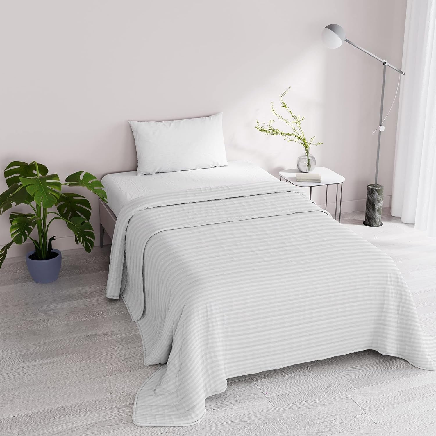 Zomerdekbed Satijn Strepen, polyester, crème, 260X250 Cm Quilts en quilts Naty Shop Wit 170X250 Cm