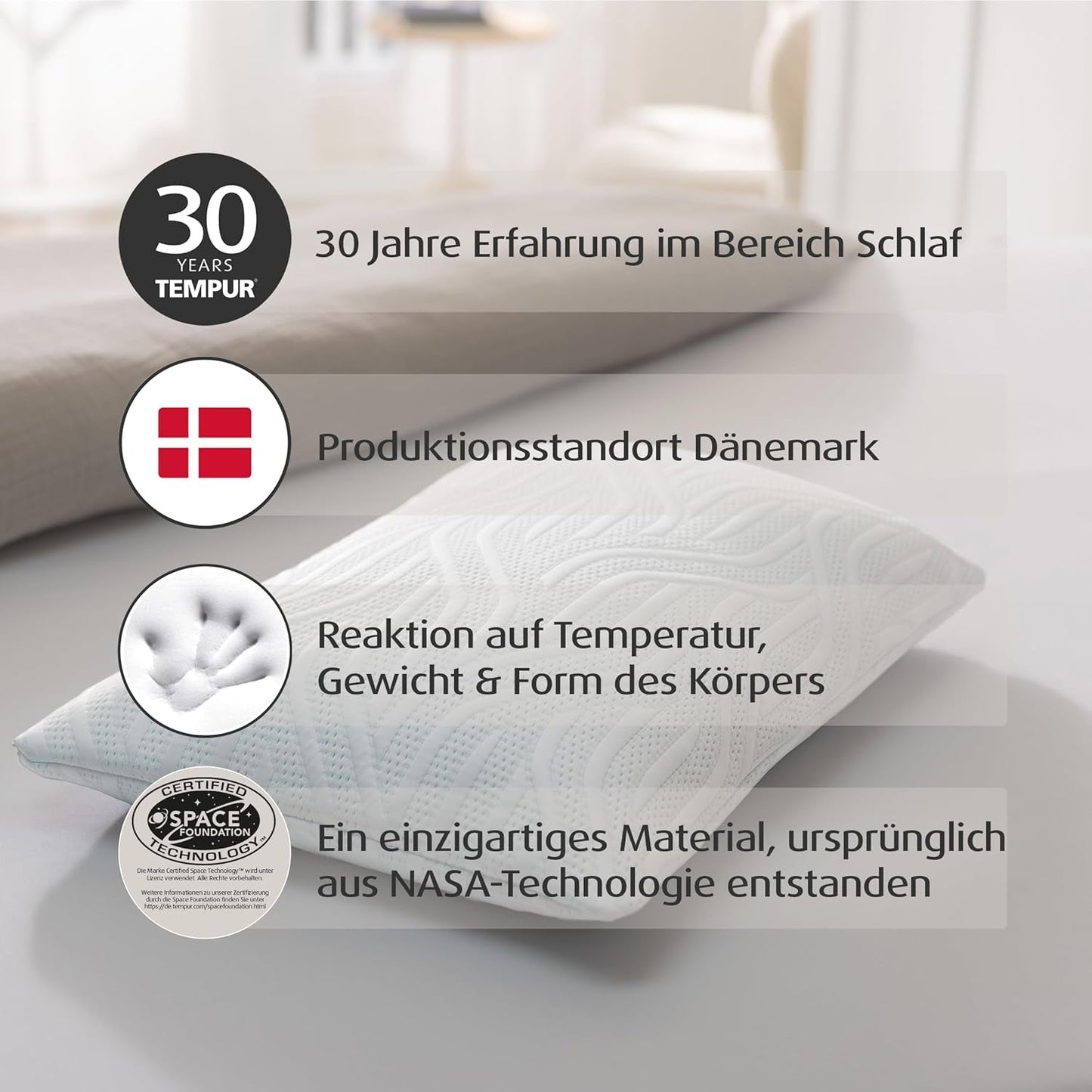 TEMPUR Comfort Air Medium slaapkussen, ademend kussen voor elke slaappositie, OEKO-TEX MADE in GREEN, gemiddelde stevigheid, 40 X 80 Cm Naty Shop standaard kussens
