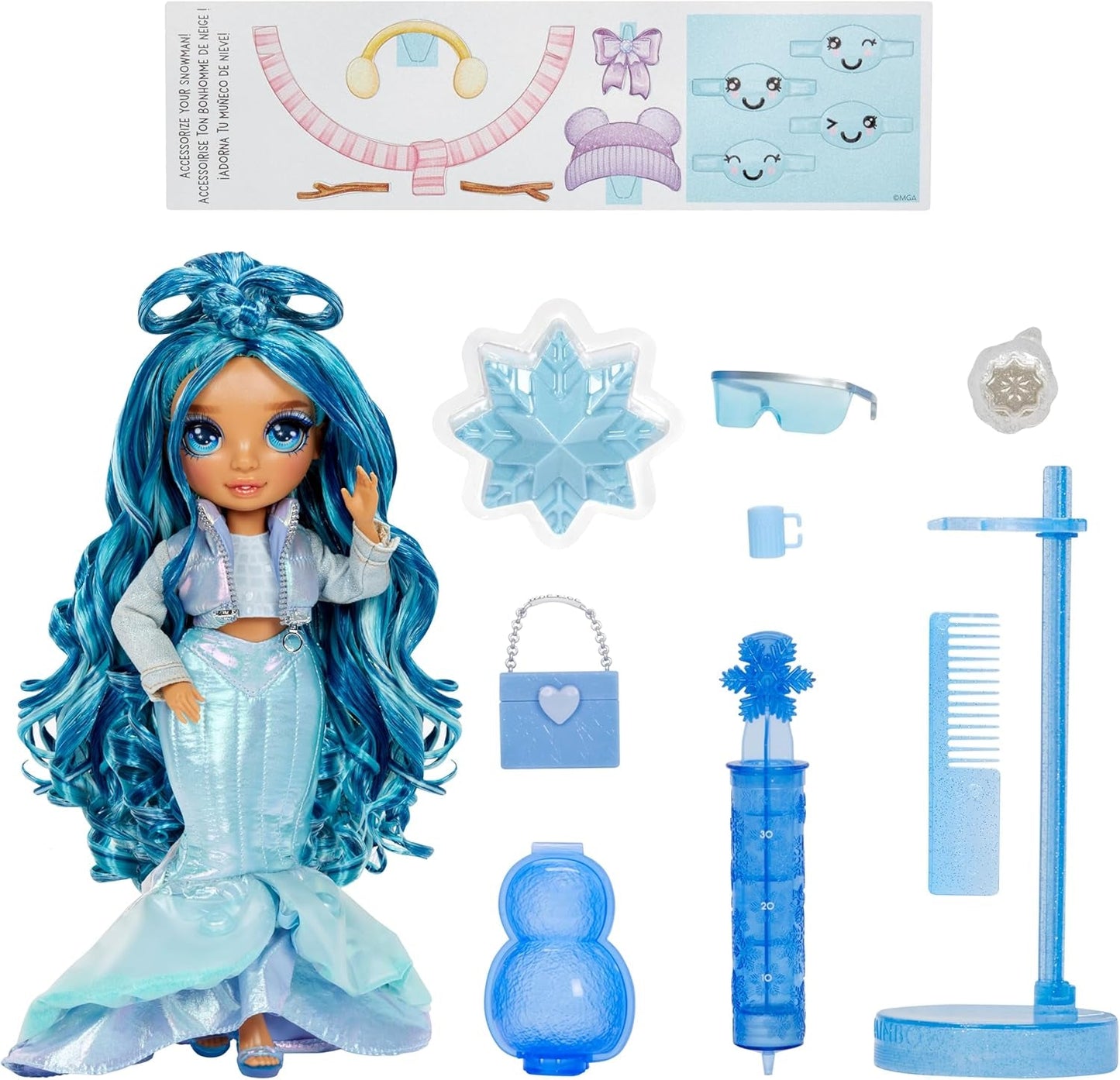 Rainbow High Winter Wonderland - Skyler (blauw) - 28 cm verborgen magische wateraccumulerende sneeuwmodepop met sneeuwpopset, geschikt voor 4-12 jaar oude kinderen en verzamelaars Naty Shop-poppen