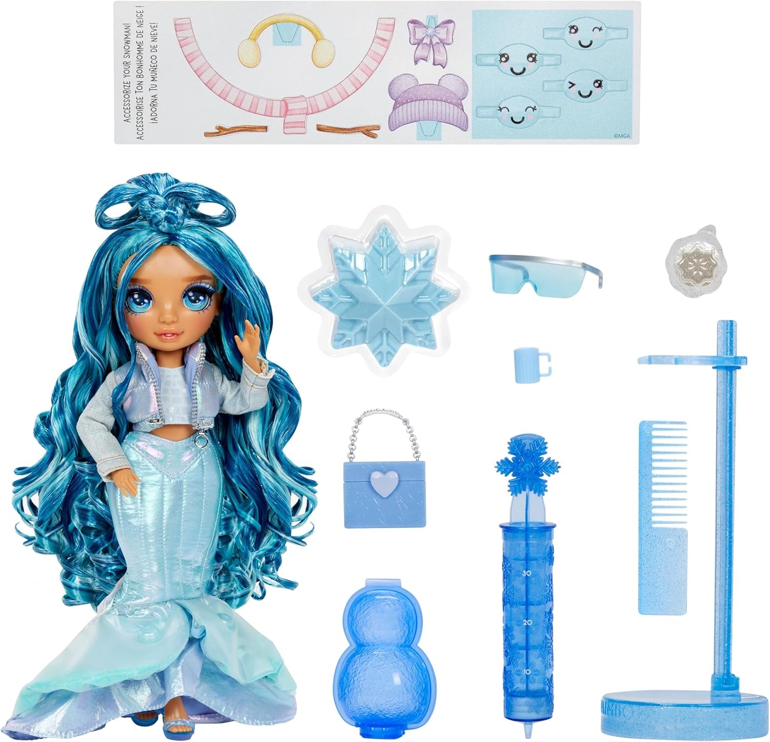 Rainbow High Winter Wonderland - Skyler (blauw) - 28 cm verborgen magische wateraccumulerende sneeuwmodepop met sneeuwpopset, geschikt voor 4-12 jaar oude kinderen en verzamelaars Naty Shop-poppen