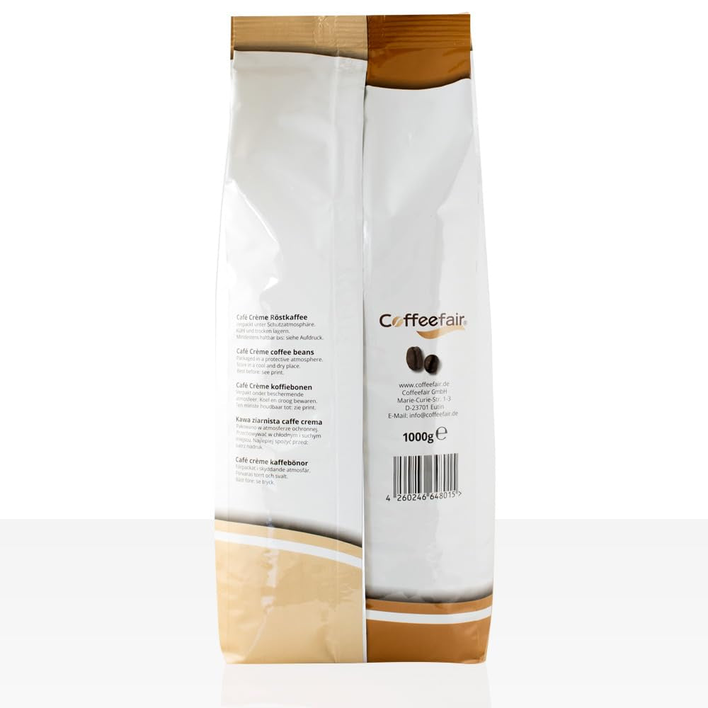 Coffeefair Cafe Creme Kaffeebohnen in Barista Qualität - 1kg voor Kaffeevollautomaten, Mischbohne voor Kaffee of Espresso gebruiktbar, schonende Trommelröstung